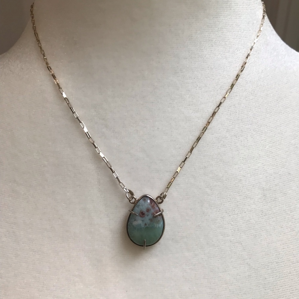 Larimar Teardrop Necklace 925 Sterling Silver Italy Chain 16in Artisan